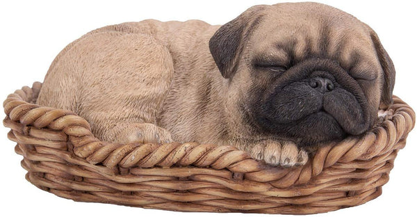 Pacific Giftware Pug Puppy in Wicker Basket Pet Pals Collectible Dog Figurine 6.5 Inches L