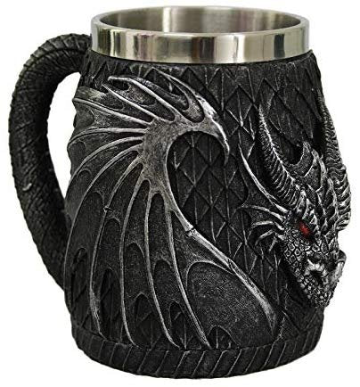 Winged Dragon Head Resin Figurine Drinking Coffee Mug with Removable stainless steel insert