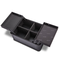 Professional Makeup Artist 3 in 1 Rolling Makeup Train Case Cosmetic Organizer with Easy Slide Extendable Storage Trays and Removable Trays