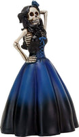 YTC 6 Inch Long Black Haired, Blue Skeleton Lady in a Dress Posing