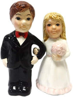 Bride and Groom Pink Rose Magnetic Salt and Pepper Shakers