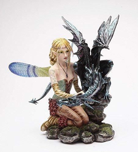 PTC 12.25 Inch Fairy with Black Dragon Mythological Statue Figurine