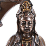 Pacific Giftware Bronze Kuan Yin Kwan Ying Statue Figure Deity Chinese Goddess of Compassion on Crescent Moon