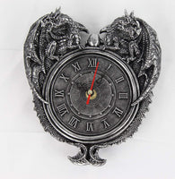 Pacific Giftware Dragon Twins Sentinel Double Dragons Guarding Orb Wall Clock Metallic Pewter Finish 9 Inch Tall