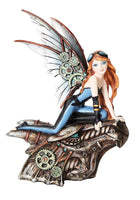 PTC 9.5 Inch Steampunk Mechanical Fairy Riding Skull Statue Figurine