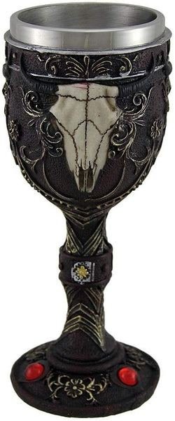 Goblets Southwest Bull Skull Brown And Gold Wine Goblet W/Stainless Steel Liner 3 X 7.75 X 3 Inches Brown