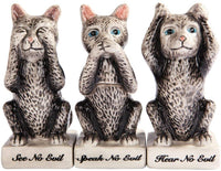Grey Kitties Cats See Hear Speak no Evil Ceramic Salt Pepper Shakers And Toothpick Holder Attractives Trio!
