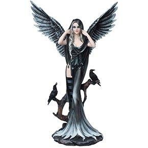 Raven Fey Dark Angel with Raven Wings Statue Gothic Fantasy Collectible 24 Inch