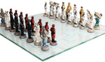 World War 2 Themed Battle of Pearl Harbor Chess Set US vs Japan Hand Painted with Glass Board