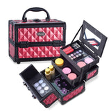 Mini Makeup Train Case 9.5" Aluminum Professional Cosmetic Organizer Box with Mirror