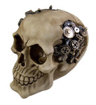 Steampunk Cyborg Protruding Gear Work Human Skull Statue Clockwork Gear Design Skeleton Cranium Figurine