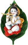 Pacific Giftware Lord Krishna as Baby Laying On Peepal Banyan Leaf Sucking His Right Toe Collectible Figurine (Colored)