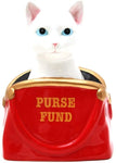 6.50 Inch Ceramic White Cat "Purse Fund" Savings Piggy/Coin/Money Bank