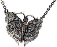 Masada Jewelry, Steampunk Butterfly Pewter Pendant Necklace