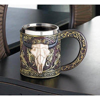 Bull Skull Mug Longhorn 11oz Resin Coffee Mug with Stainless Steel Insert