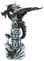 24 Inch Black Dragon on Magical Castle Mystical Statue Figurine