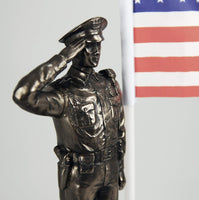 Police Officer Cold Cast Bronze Men In Blue Salute Stars and Stripes Honoring America's Finest Desktop Collectible Pen Holder