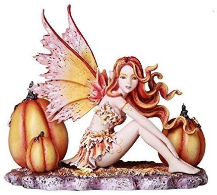 Autumn Pumpkin Fairy Fall Decorative Statue by Artist Amy Brown Fairy Figurine Tabletop Decorative Accent