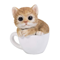 Adorable Mini Kitten Teacup Pet Pals Collectible Figurine 3.25 Inches (Yellow Stripe)