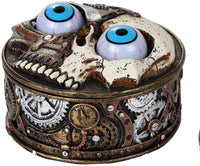 Pacific Giftware Steampunk Gearwork Skeleton Droid with Moving Eyeballs Lidded Round Box Decorative Trinket Stash Box