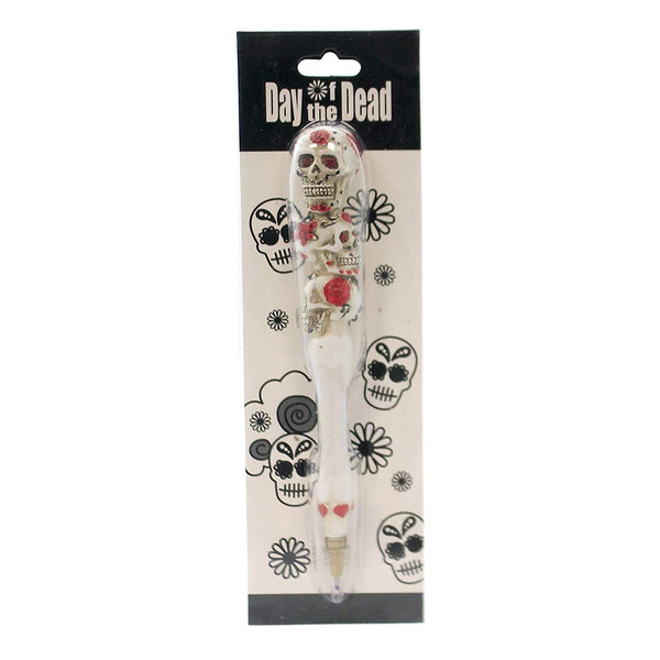 Pacific Trading White Day of The Dead Candy Skull Pen Red Rose Triple Skull