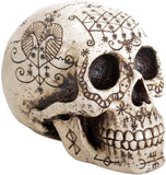 YTC Summit International Human Skull Etched with Voodoo Tattoo Symbols Figurine Natural Bone Finish New
