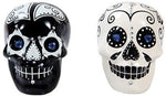 Day of Dead Sugar White & Black Skulls Salt & Pepper Shakers Set Rhinestone DOD