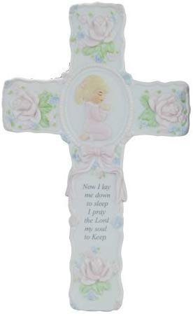Pacific Giftware Porcelain Bisque Praying Girl Wall Cross with Childs Prayer Statue 8.5" W