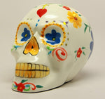 7.03 Inch White Day of The Dead Floral Pattern Skull Statue Figurine