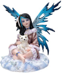 PACIFIC GIFTWARE Fairyland Blue Winged Fairy with Baby Wolf Statue Figurine