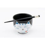 BOTEGA EXCLUSIVE 5 Inches Cat Kitty Bowl with Chopstickers 2 pcs Gift Set