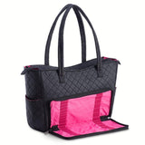 Quilted Shoulder Beauty Bag With Brush Storage Pocket Ideal for Cosmetic Bottles Brushes