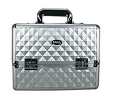 Professional Makeup Artist Travel Cosmetic Train Case w/ 3 Tier Side Extendable Trays Aluminum Hard Case