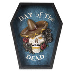 Pacific Giftware Dia de Los Muertos Sombrero Rose Skull Coffin Plaque 10” Tall