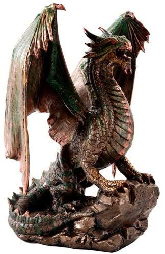 PACIFIC GIFTWARE Bronzite Dragon Standing on Rock Statue Collectible Figurine 9 Inch