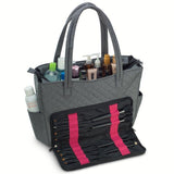 Quilted Shoulder Beauty Bag With Brush Storage Pocket Ideal for Cosmetic Bottles Brushes