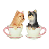 PACIFIC GIFTWARE Yorkie in Tea Cup Yorkshire Terriers Salt and Pepper Shakers Set