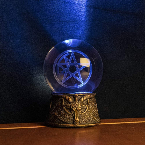 BOTEGA EXCLUSIVE Baphomet Star LED 3D Engraving Pentagram Clear Crystal Ball