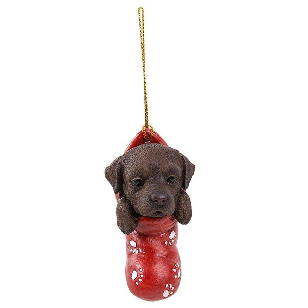 PACIFIC GIFTWARE Chocolate Brown Labrador Retriever in Holiday Sock Decorative Holiday Festive Christmas Hanging Ornament
