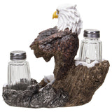 PACIFIC GIFTWARE American Bald Sea Eagle Spiritual Realistic Decorative Glass Salt and Pepper Shakers Set with Resin Holder Stand