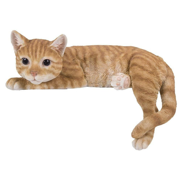 BOTEGA EXCLUSIVE Realistic Orange Striped Tabby Laying Cat with Detailed Glass Eyes Statue 13.25L Kitten Collectible