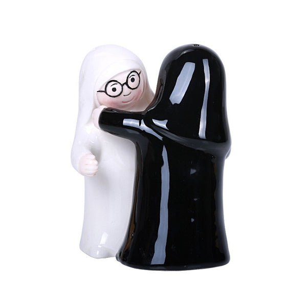 PACIFIC GIFTWARE Hugging Nuns Magnetic Ceramic Salt and Pepper Shakers Set