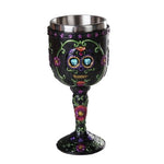 PACIFIC GIFTWARE Day of The Dead Celebration Black Sugar Skull Floral Design Collectible Wine Goblet 7oz