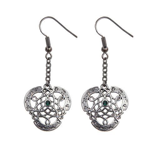 MYSTICA JEWELRY COLLECTION Celtic Knotwork with Green Crystal Pewter Earrings Jewelry