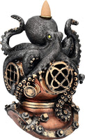 7" Kraken on Divers Helmet Backflow Incense Burner Resin Figurine