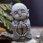 Eastern Enlightenment Happy Japanese Jizo Monk Praying with Mala Prayer Beads Resin Figurine