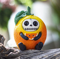 Pacific Giftware Furrybones Mikan Signature Skeleton in a Mandarin Orange Costume with an Orange Slice Friend 3.5” Tall