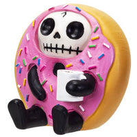 Pacific Giftware Furrybones Donatsu Signature Skeleton in a Pink Donut Costume with a Coffee Mug Friend 3.5” Tall