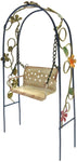 PACIFIC GIFTWARE Enchanted Mini Fairy Garden Accessories Decorative Metal Arch Shape Arbor Swing with Floral Design 8 inch Tall