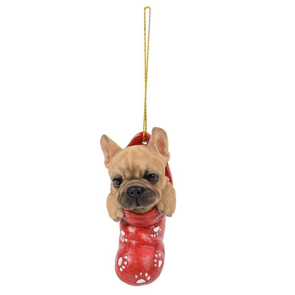 PACIFIC GIFTWARE French Bulldog in Holiday Sock Decorative Holiday Festive Christmas Hanging Ornament